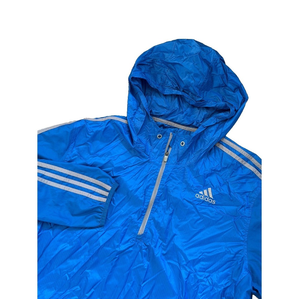 Adidas Men's Windbreaker Jacket Pullover Blue 1/4 Zip Hoodie Drawstring XL  Y2K - Picture 2 of 8